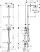 Duschsäule mit Kopfbrause und Wandmontage, abgebildet in klaren technischen Zeichnungen, entworfen von AXOR. Maße und Details sind im Diagramm sichtbar.